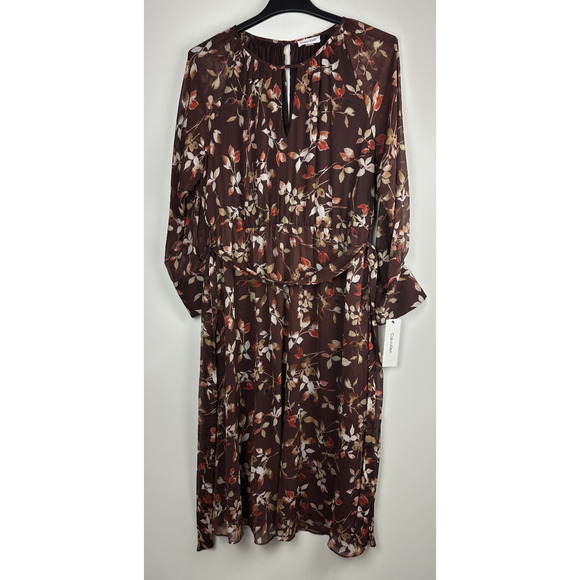 NWT Calvin Klein Floral Keyhole Maxi Dress Size 14 Burgundy Boho Peasant Folk - Picture 3 of 12